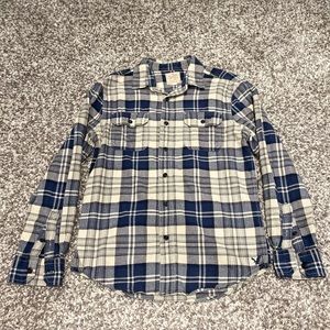 Plaid Blue & White Long-Sleeve Button Down